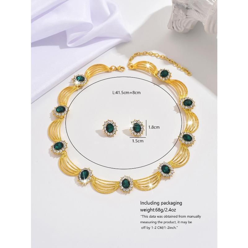 Vintage court style gold-plated alloy short necklace & earrings set for women