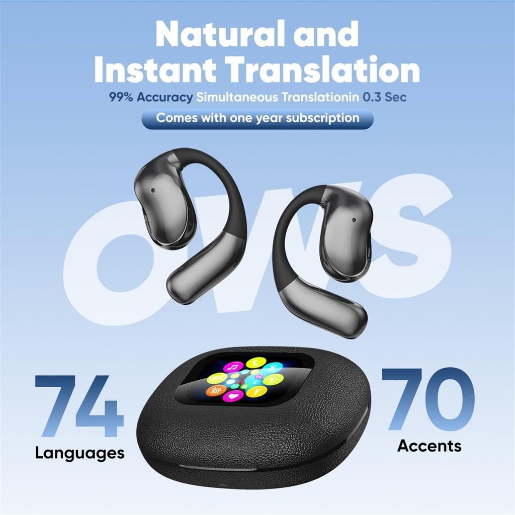 AI Language Translator Earbuds 144 Languages 8 Offline Modes Earphones Touchscreen iOS Android Compatible Long Battery Life Wrieless Headphones