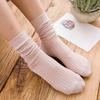 Autumn & Winter Women's Ribbed Cotton Mid-Calf Socks - Japanese Style, Solid Color, Double Needle.