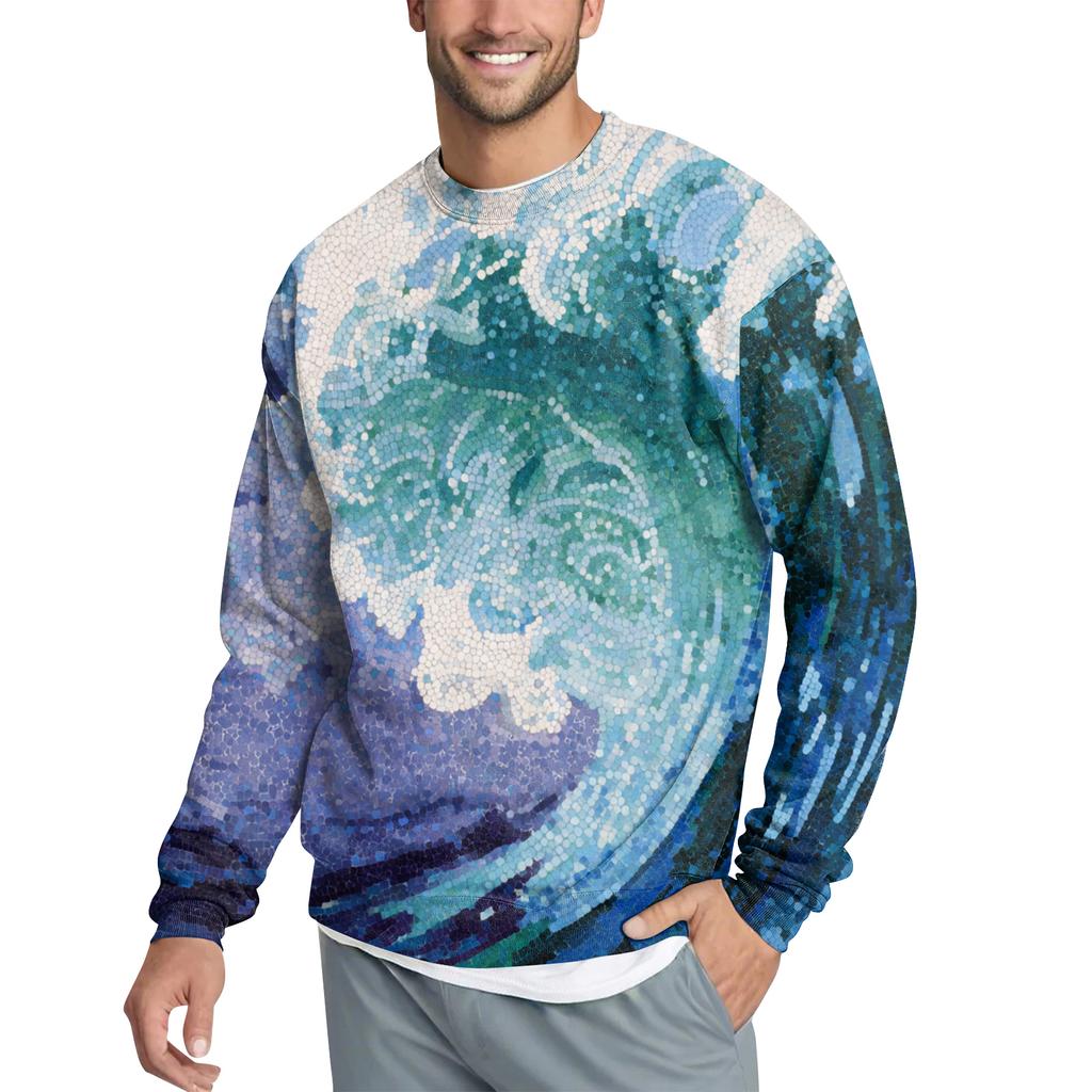 Men's Casual Fashion Printed Round Neck Pullover Sweatshirt