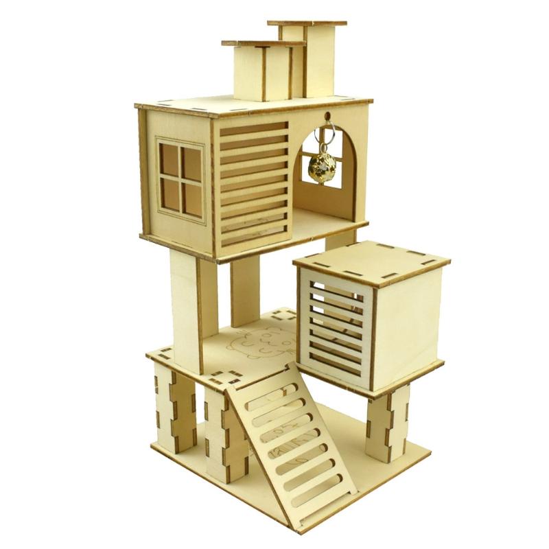 Holzvilla Haus für Hamster Kletterspielzeug Versteck Nistplatz Lebensraum für Chinchillas Meerschweinchen Kleintiere 5 Stile Dropshipping
