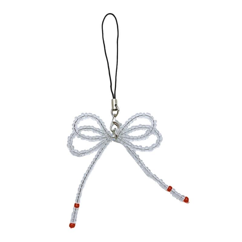 Fashion Glass Beaded Bowknot Phone Charm Straps Y2K Bag Decoration Lanyard Car Keys Hanging Pendants Purse Accessories