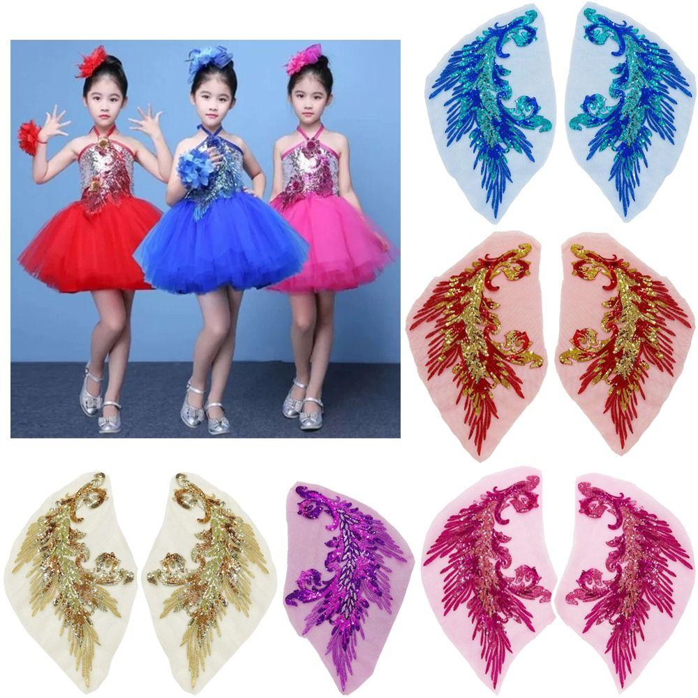 Phoenix Tail Feather Sequins Patches DIY Iron On Patches Clothing Applique  Stage Costumes