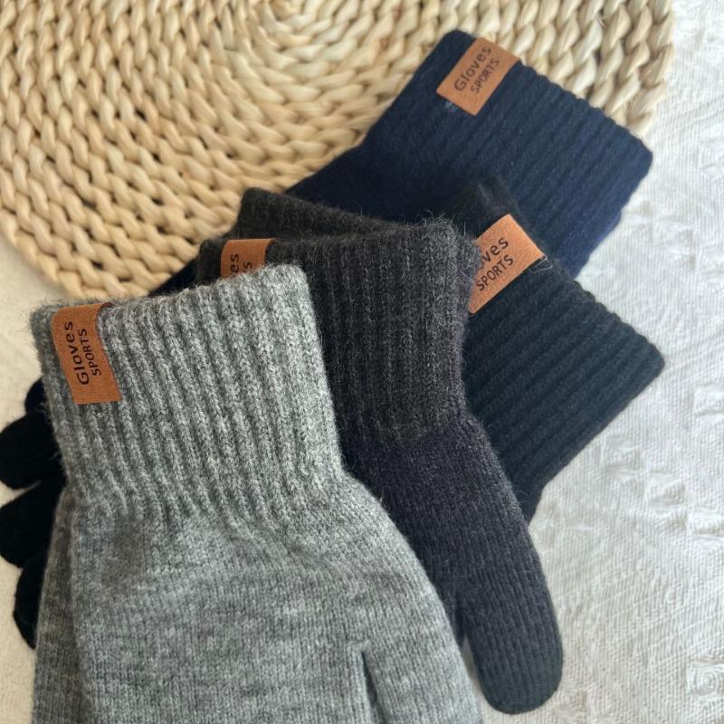 Men's Gloves Solid Color Knitted Wool Gloves Are Cold-proof and Warm In Autumn and Winter, and Can Be Simple and Versatile with Five Fingers