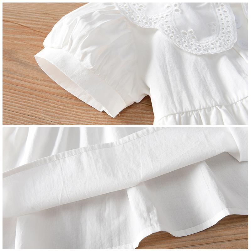 Girls Summer Solid White Princess Dress With Petal Collar Stylish Baby Girl Party Dress Elegant Short Sleeve Sundress For Kids