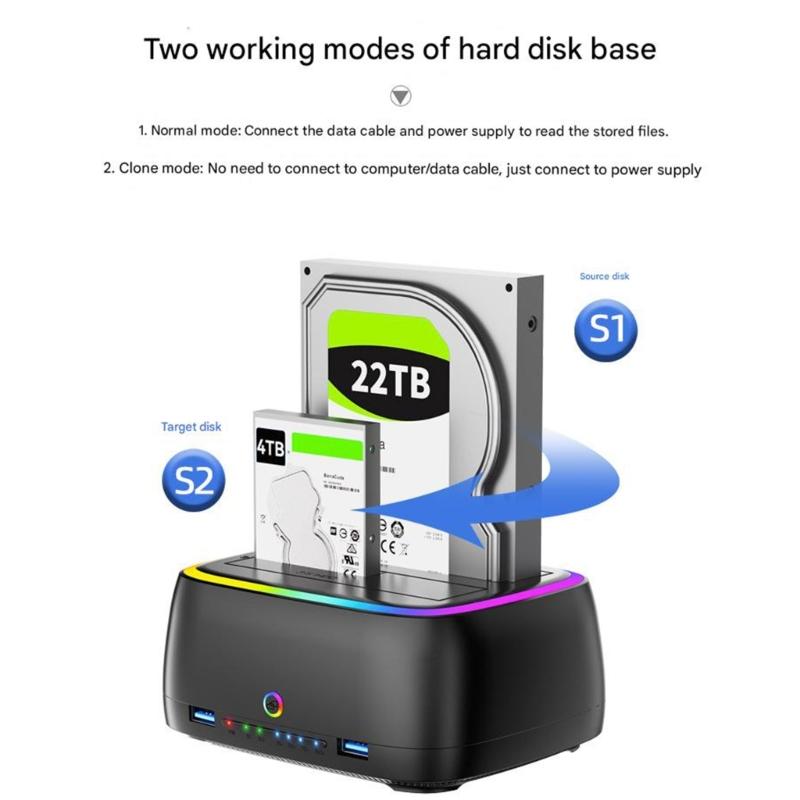 Multifunctional 2.5inch/3.5inch External Hard Drives Enclosure Case Type C Docking Station Hard Drive Case with LED