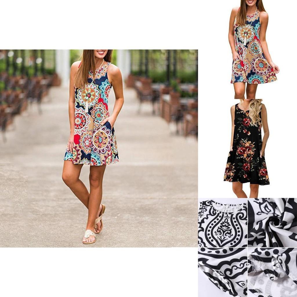 Women's Summer Boho Floral Tank Dress With Comfortable Loose Fit For Casual Beach Outings