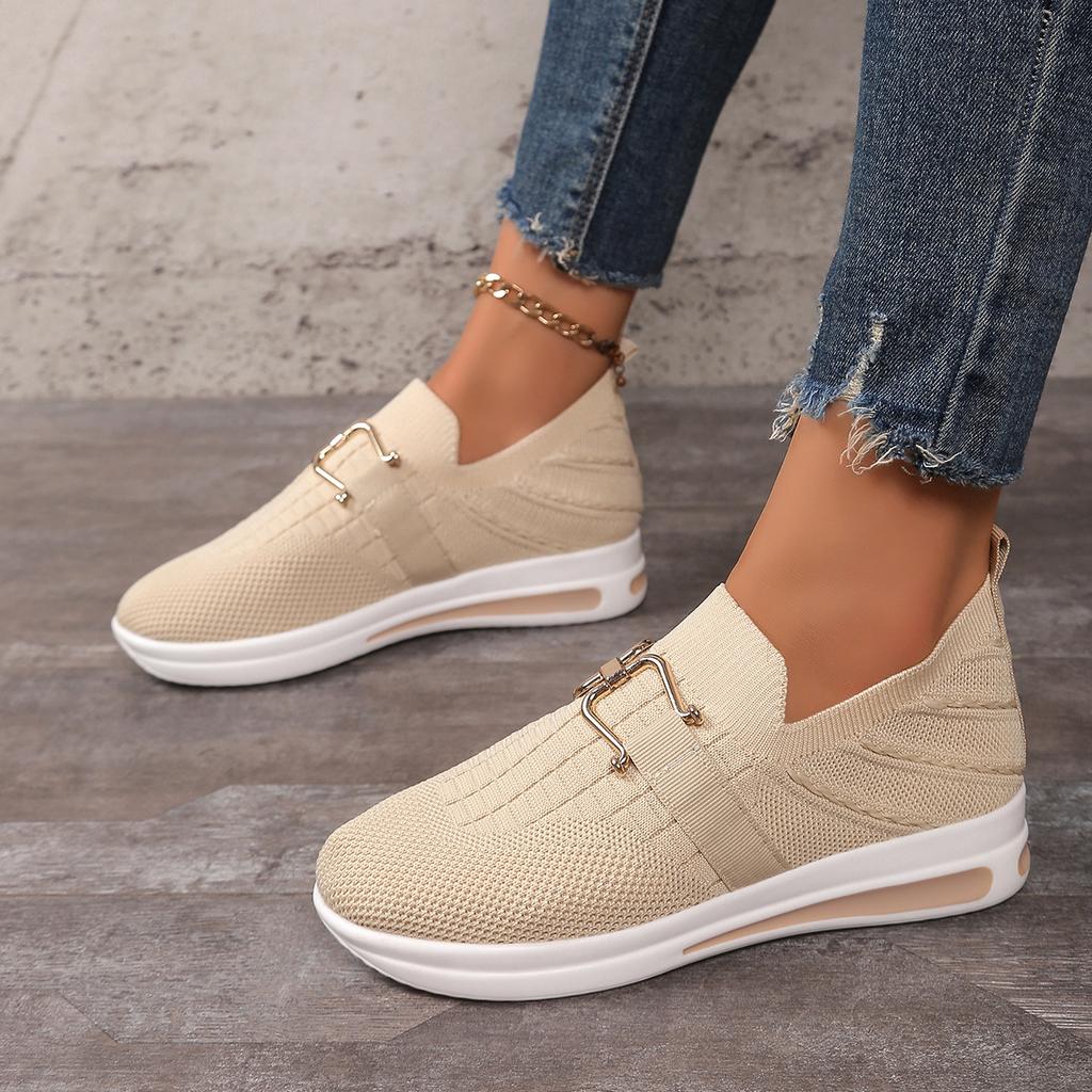 New metal chain, slope heel, thick sole, one pedal, breathable and lightweight mesh, large size casual single shoes for women