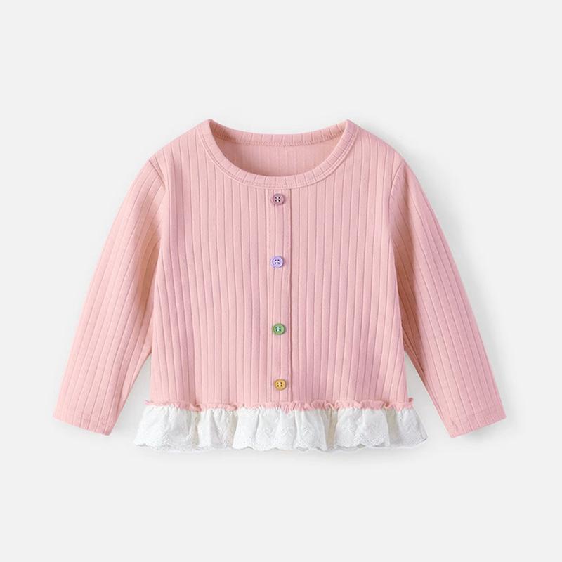 

Autumn Lace Trim Long Sleeve T-Shirt for Girls 140 cm розовый