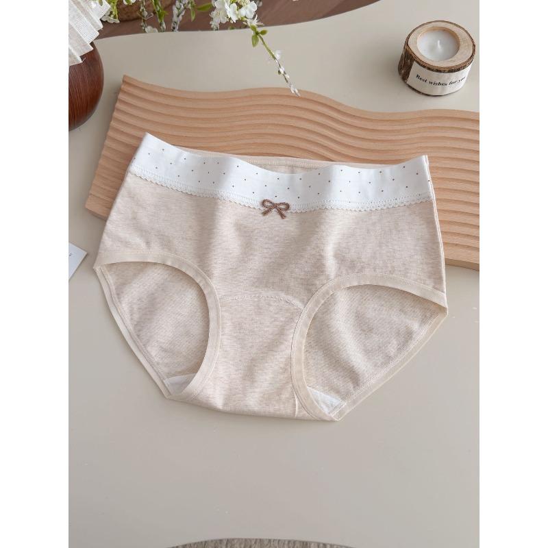 

Women s Summer Color Contrast Bow Cotton Traceless Hip Wrap 10a Antibacterial Mid Waist Triangle Briefs XL абрикосовий