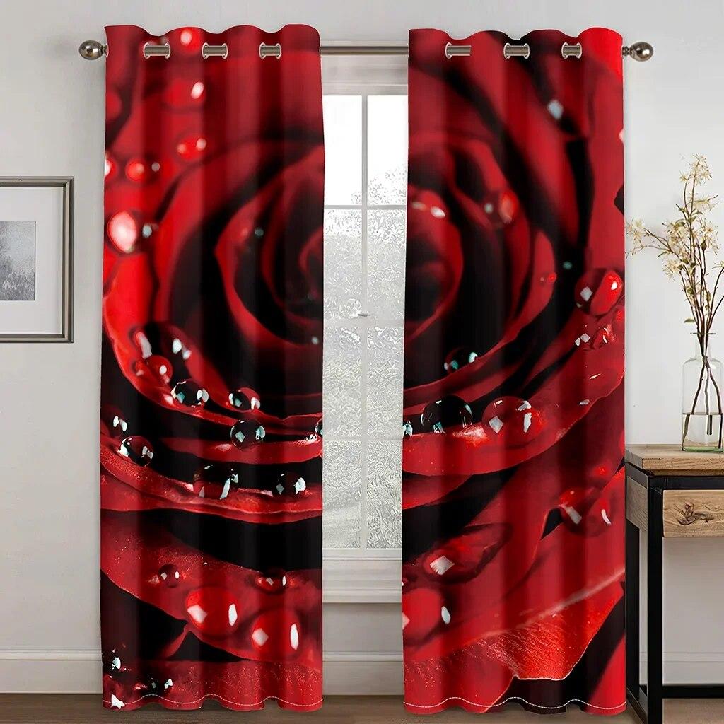 French Red Rose Romantic Love Flower Window Curtains Blinds For Living Room Bedroom Bathroom Kicthen Door Home Decor