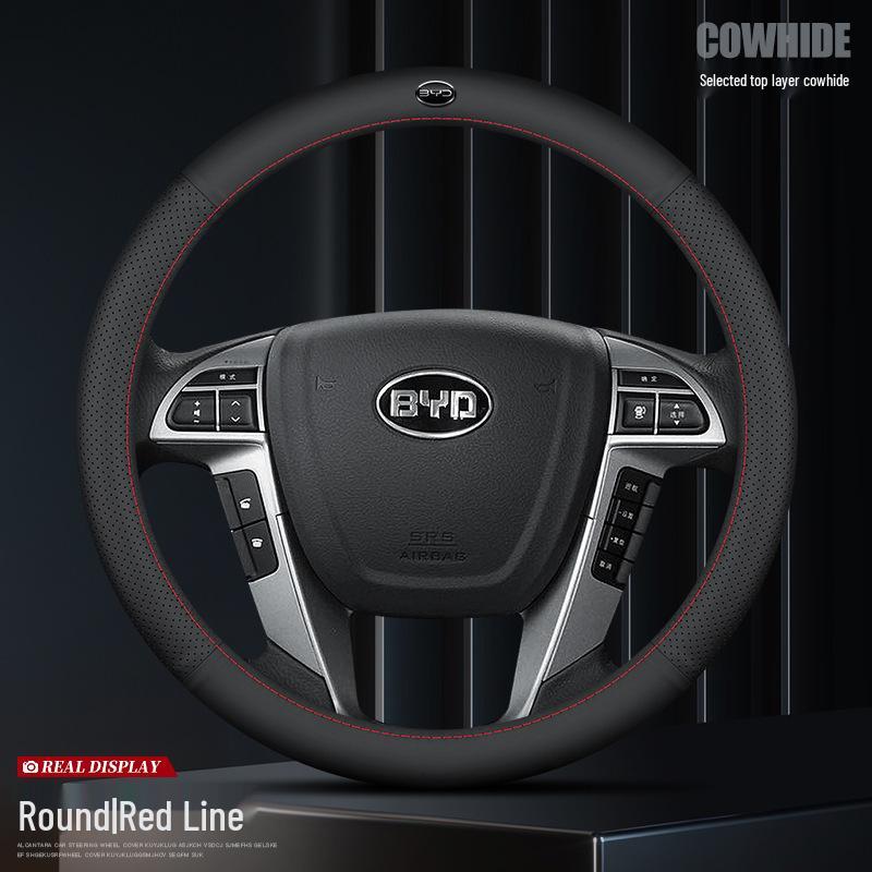 Genuine Leather Steering Wheel Cover for BYD Han, Yuan, Song Pro, Qin Plus/DMI, Han EV, Song Max