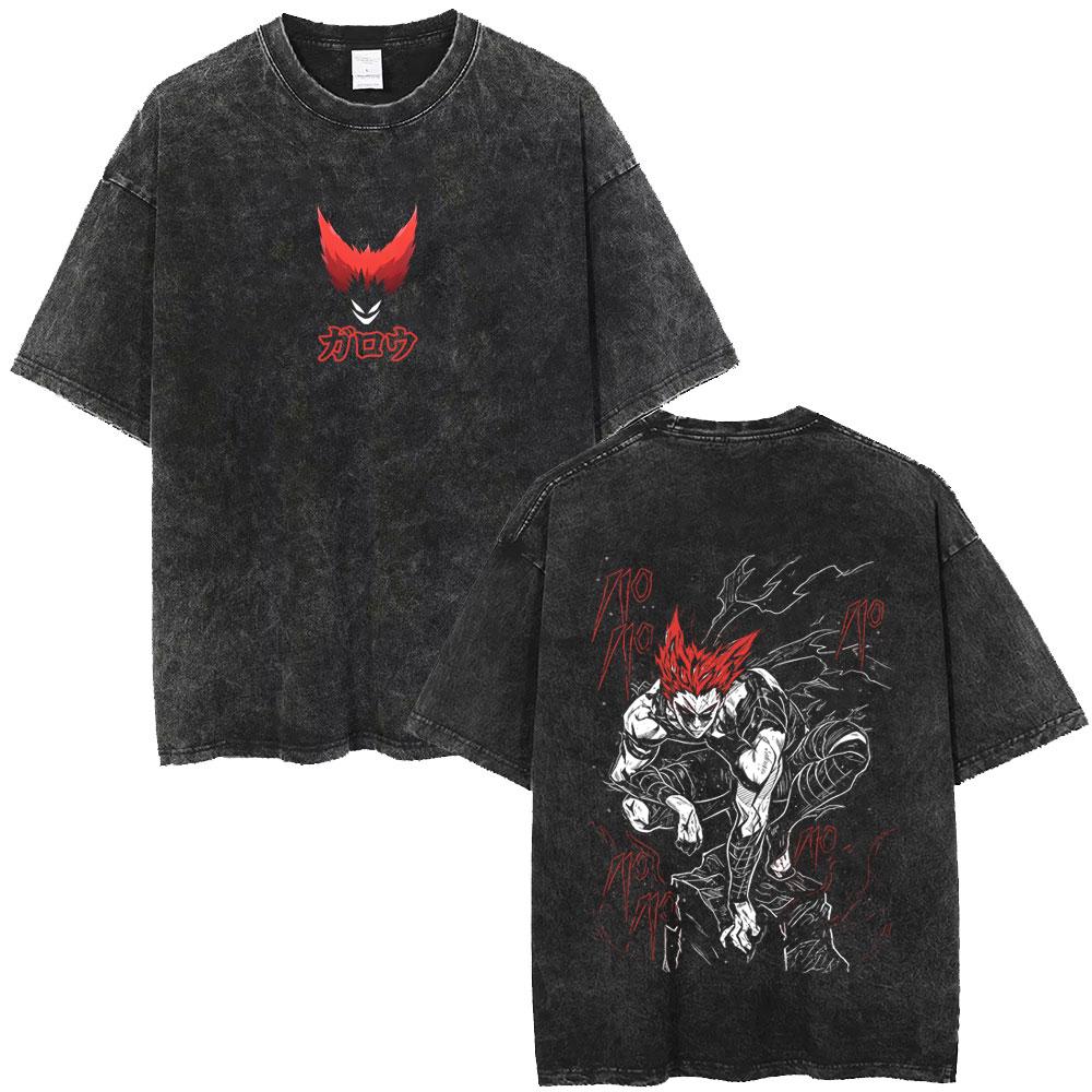 Japanese Anime One Punch Man Vintage Washed T-shirt Manga Zombieman Graphic T Shirt Fashion Casual Oversized T-shirts Unisex