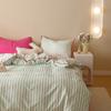 Bedding Set INS Girls Striped Soft Washed Cotton Bed Sheet Queen King Size Duvet Set  Comforter Set Pillowcase Bed Linens
