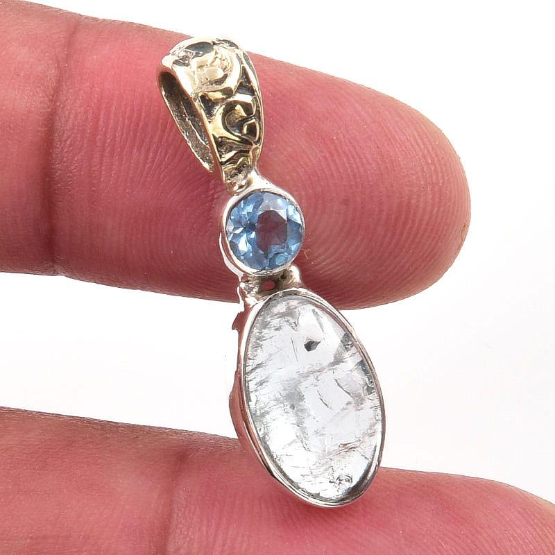 

Natural Aquamarine,Blue Topaz 925 Solid Sterling Silver Gift Pendant 1.25 V0L56
