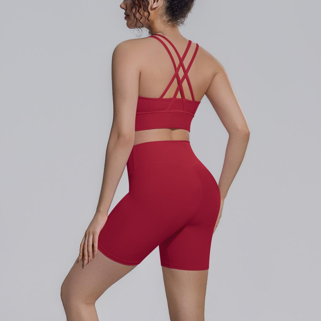 Double-sided Brocade Back Cross Tight Breathable Yoga Suit Sports Running Fitness Two-piece Set For Women