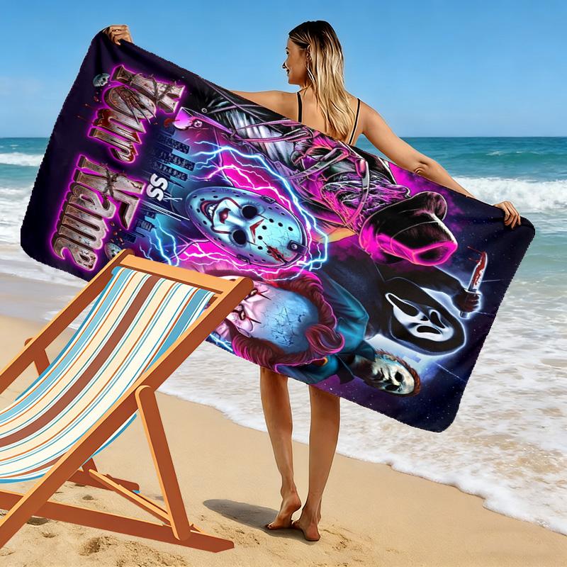 Name Custom Horror Themed Print Beach Towel, Large Soft Quick Dry Towel for Beach Camping Swimming
