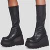 Women's Gothic 43 Size Thick-Soled Motorcycle Knight Boots - Big Head, Slim High, Knee-Length
