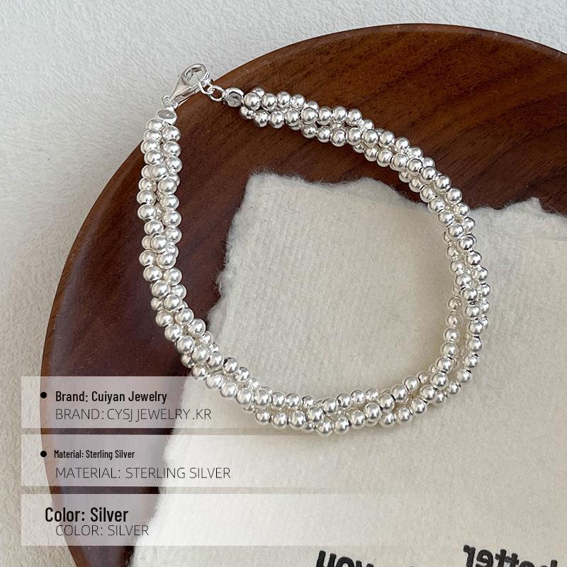 Cui Yan S925 Sterling Silver Korean Style Women's Three-Strand Bead Bracelet
