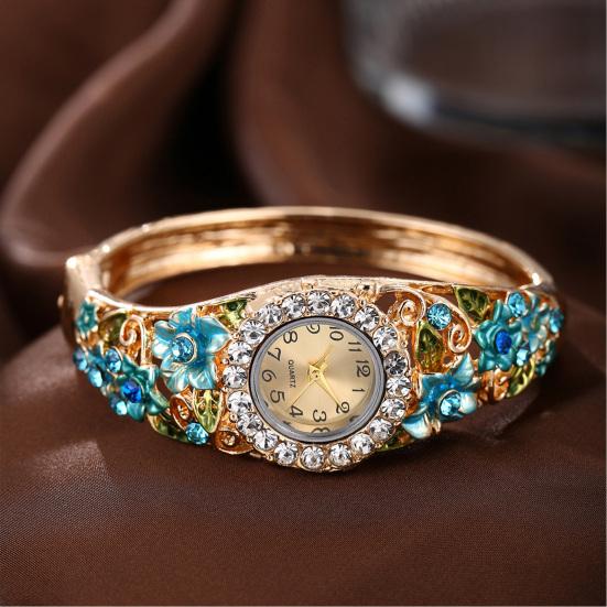Ladies Floral Bangle Watch Rhinestone Round Dial Watch Elegant Quartz Wristwatch Sparkly Women Timepiece Gift for Mom Wife