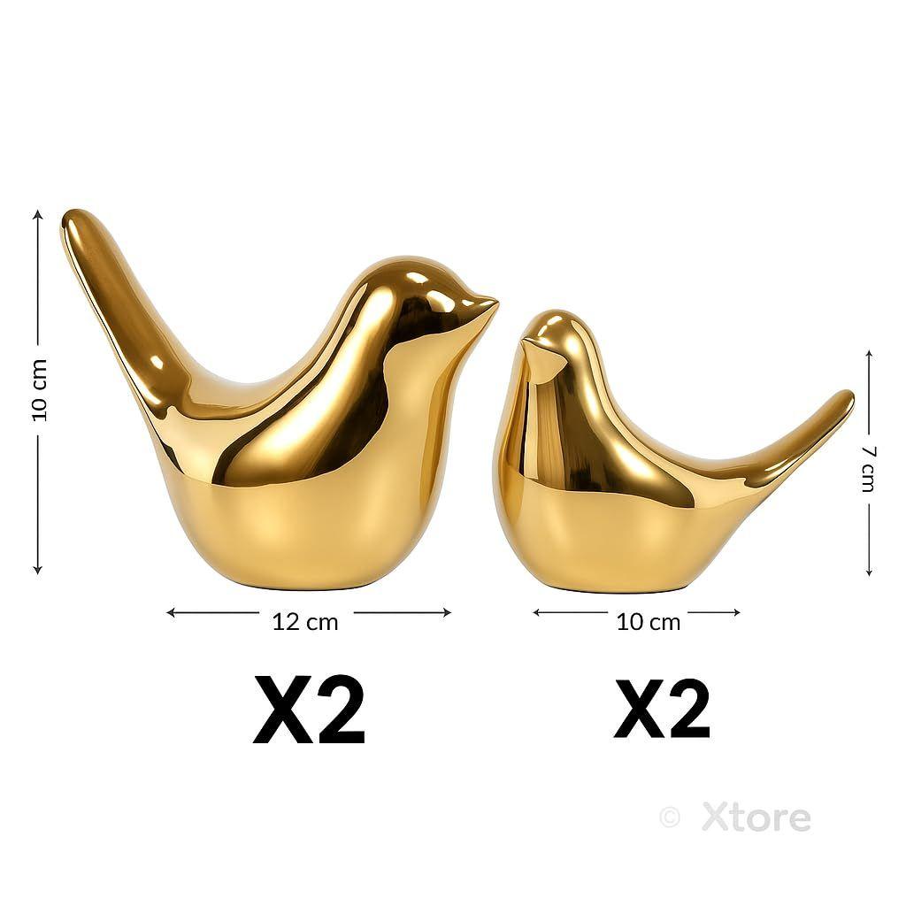 Ceramic Golden Blessing Birds Figurine for Home Decor | Living Room, Bedroom, Office Desk, Cabinets - (Pack of 4, Golden)
