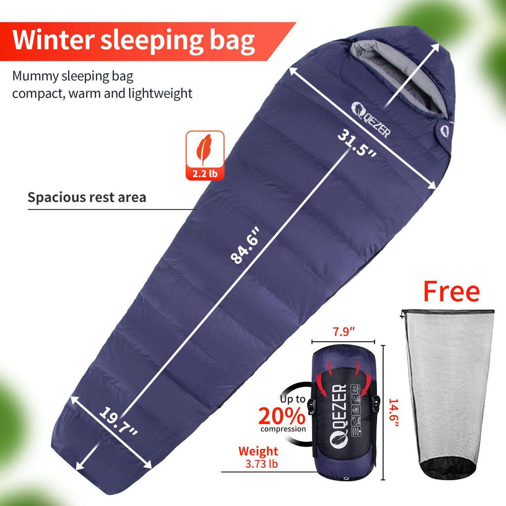 Outdoor Winter 3 Season Mummy Adult Sleeping Bag DUCK Down Filling Waterproof Windproof 0-5C Customizable Color & Logo Nylon