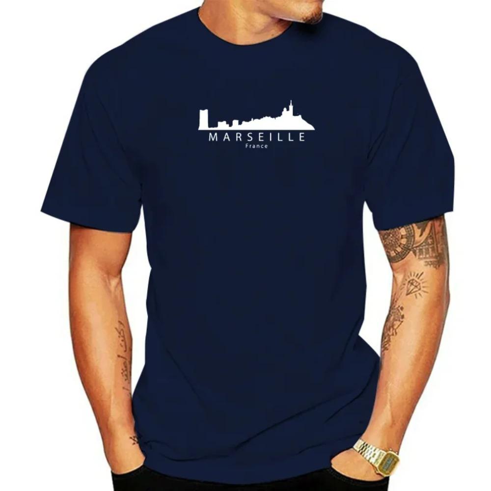Character 100% Cotton S-5xl Kawaii Anti-Wrinkle Comfortable Spring Autumn Vintage Tshirt Marseille France Skyline T Shirt Men