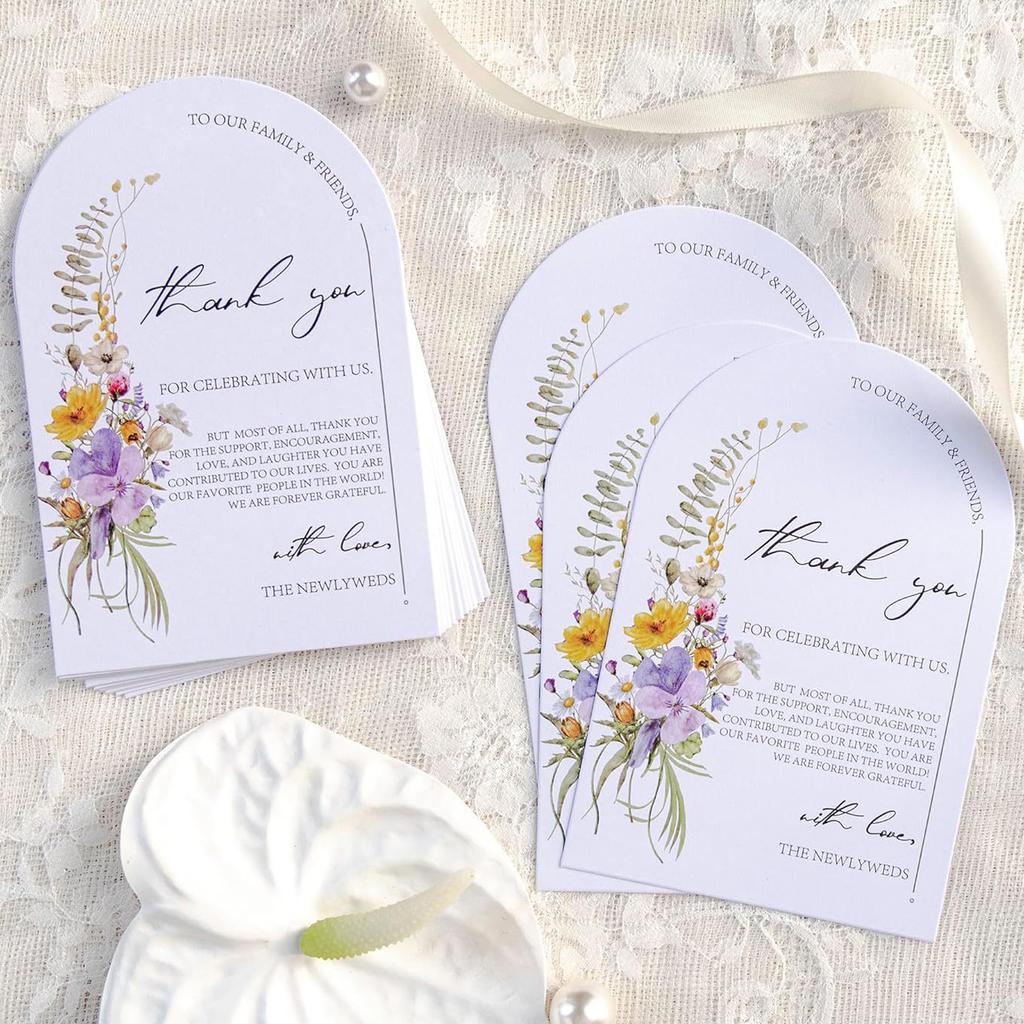50pcs Arch Design Floral Watercolor Wedding Thank You Place Setting Card, Wedding Table Centerpieces and Wedding Decorations