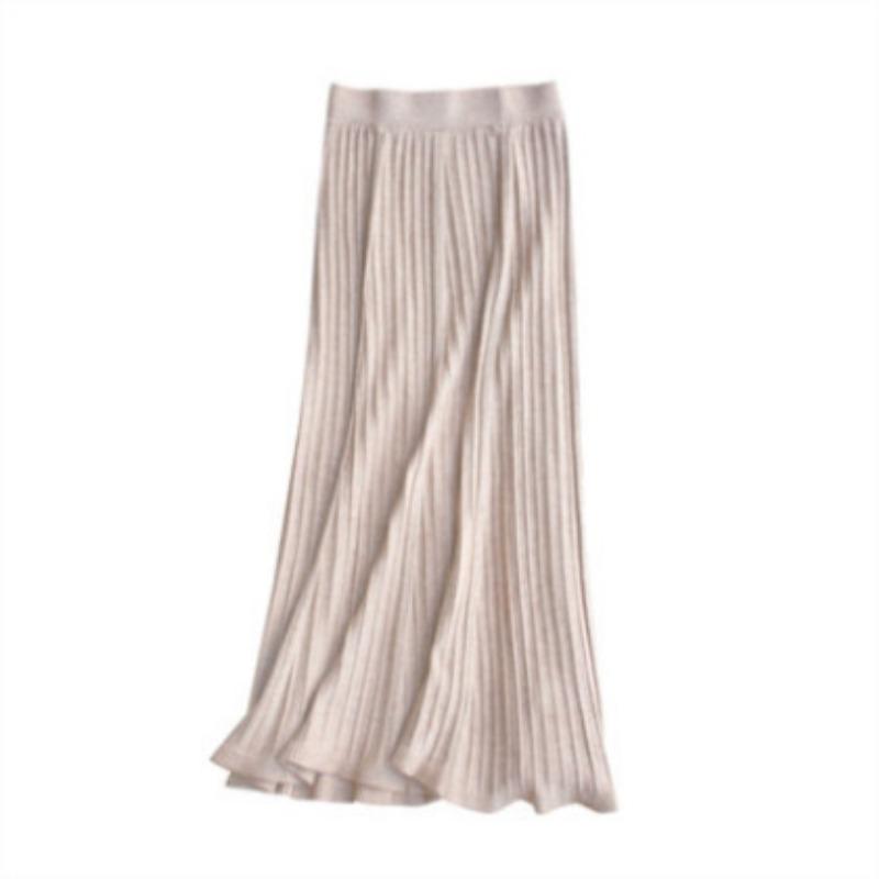 Autumn and Winter New Korean Version Pleated Skirt Half Skirt High Waisted Knitted Skirt Mid Length