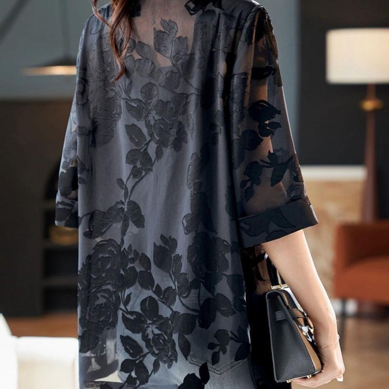 Retro Jacquard Sunscreen Suit Jacket Women's Mid-length Spring and Summer Large Size Loose Casual Thin Small Suit