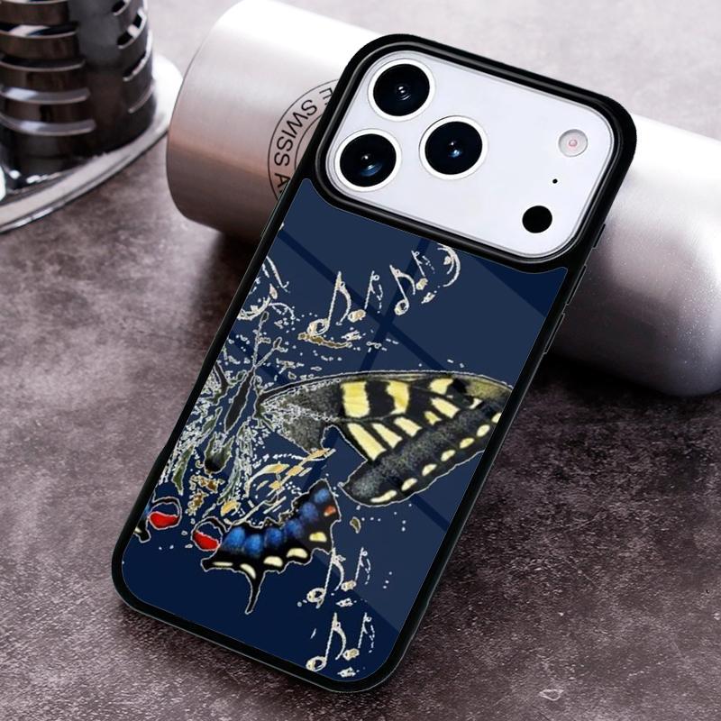 Music Notes Butterfly Phone Case for iPhone 17 16 15 Pro Max Air 14 13 12 11 Plus Shockproof Capa Cover