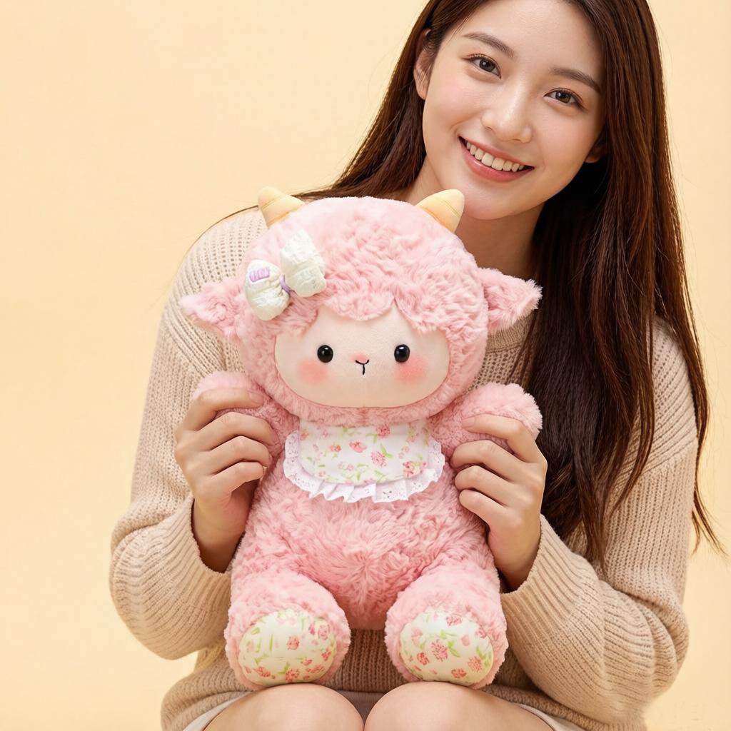 45cm Adorable Lamb Doll Plush Toy Stuffed Bib Animal Cartoon Plushie Pink White Appeasing Birthday Gift