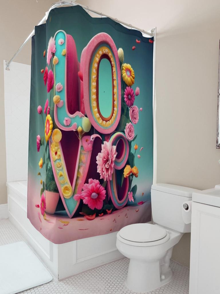 Floral 'LOVE' Shower Curtain | Romantic and Colorful Bathroom Decor