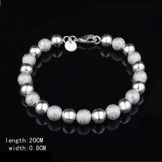 Women 8mm Glossy Embossed Beaded Bracelet Bangle Jewelry Wrist Decor