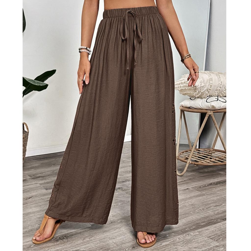 Women's Casual Loose Solid Color Elastic Waist Wide Leg Pants Straight Leg Pants