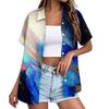Women's Casual Summer Beach Shirt Short Sleeve Textured Print Button Down Shirt Lightweight Loose Fit Blouse for Outdoor Wear