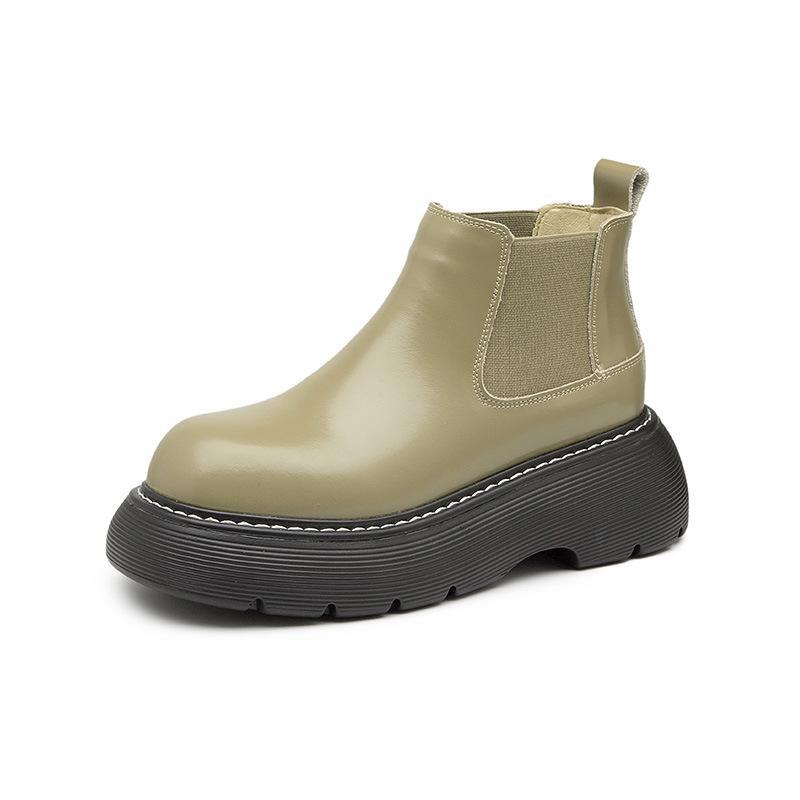 Cigarette boots women's autumn and winter new soft leather platform short boots velvet Chelsea boots British Martin boots