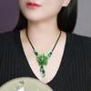 GEMCHIC Women's Vintage Green Flower Pendant Necklace Bohemian Glass Bead Statement Choker Adjustable Rope Jewelry
