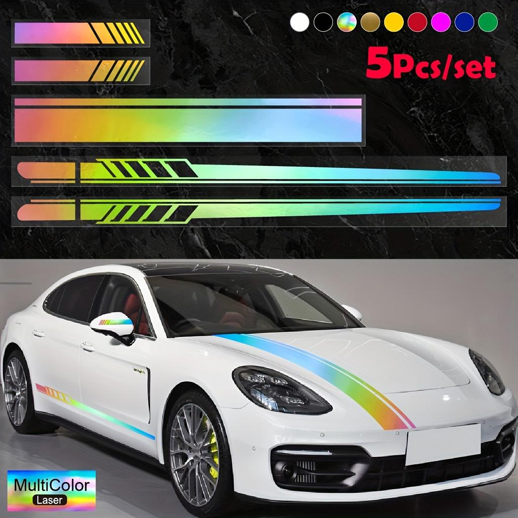 5pcs Racing Stripe Vinyl Decal Kit- Waterproof Car Hood& Body Stickers with Mirror Decals(Glossy Finish)