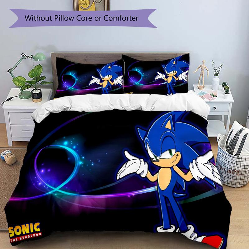 Sonic Hedgehog Adventure Print 3Pcs Bedding Setduvet Cover With 2 Bedropillowcase Home Birthday Gift