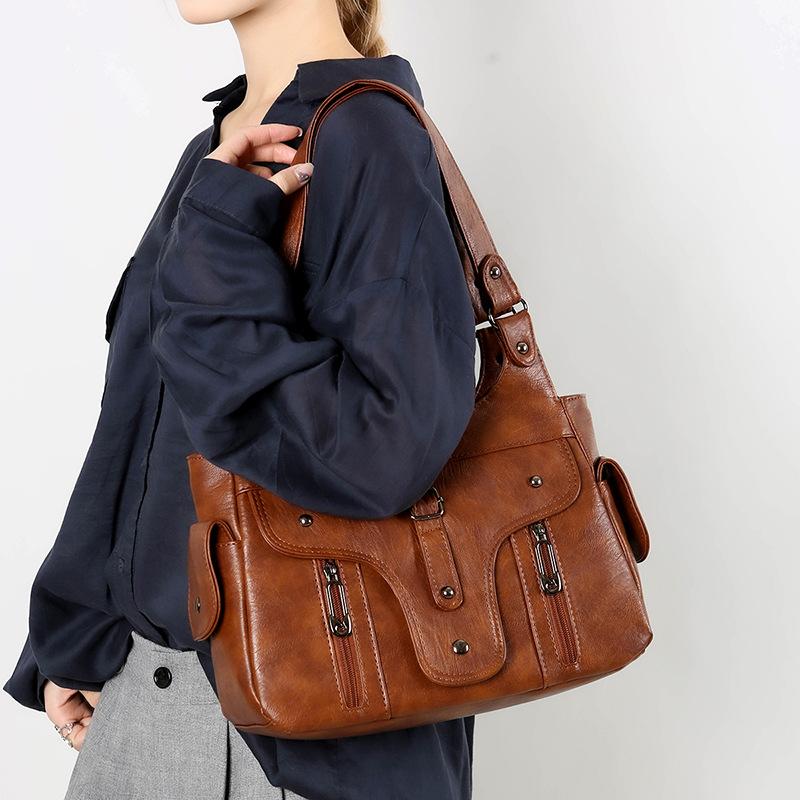 Vintage Kunstleder Umhängetasche mit mehreren Taschen Damen Handtasche Lässig Klassisches Design