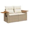 2 Seater Garden Sofa with Cushions Beige Poly Rattan