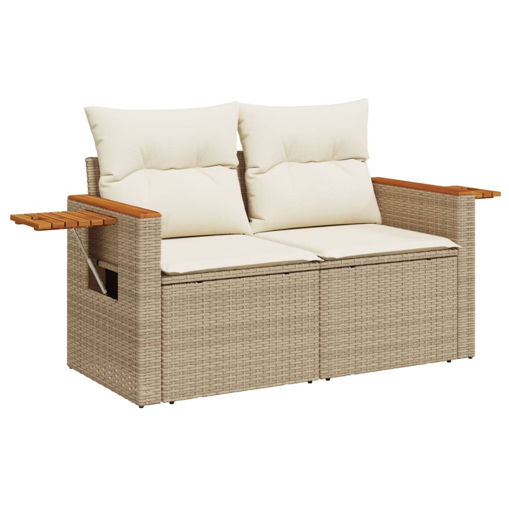 2 Seater Garden Sofa with Cushions Beige Poly Rattan