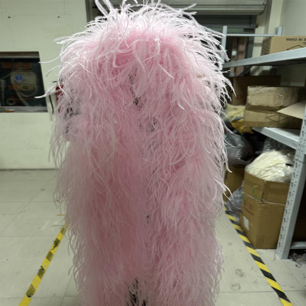 

2 метра натуральное боа из страусиных перьев 6 слоев страусиные перья отделка шаль крашеная разная праздничная одежда украшение плюмаж шарф 1 PLY boa светло-розовый