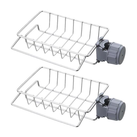2Pcs Faucet Storage Rack Sink Sponge Holder Rustproof Corrosion Resistant Hollow Design Adjustable Detachable Sponge Holder Sink Organizer