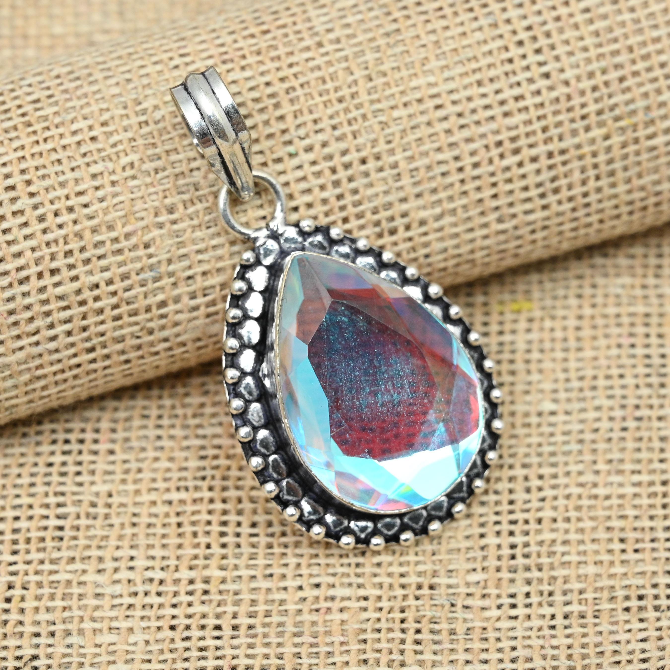 

Ювелирные изделия из стерлингового серебра 925 пробы с драгоценным камнем ручной работы Мистический топаз в форме груши 1.77 Inches белый