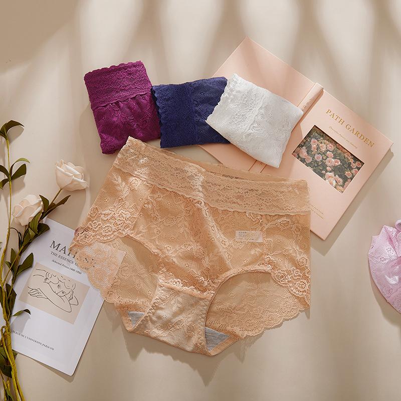 Female Summer Sexy Lace Hollow Lift Hip Pure Cotton Crotch Waist Triangle Briefs