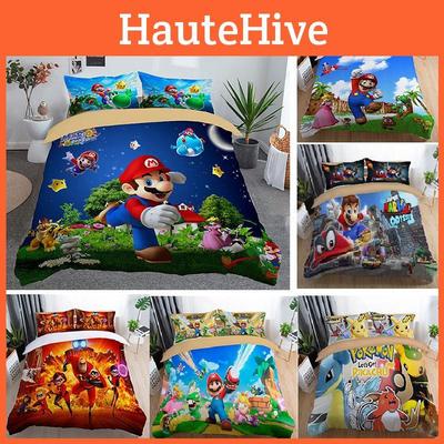 Super 3-teiliges Nintendo Mario Cartoon Odyssey Einzelbett-Bettwäscheset mit einteiligem Bettbezug