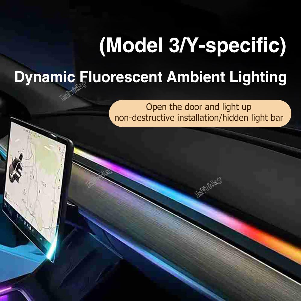 New For Tesla Model 3 Y Center Console Dashboard Wireless Charging RGB Neon LED Light Strip Musical Rhythm USB Power APP Control