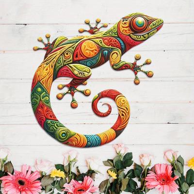 Wall Art Gecko Decoration Metal Lizard Wall Decoration Colorful Wall Mounted Gecko for Garden Fence Home Farmhouse Decor